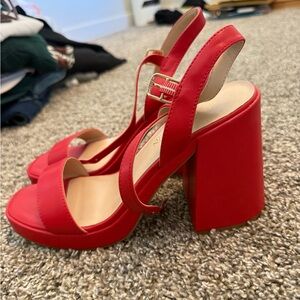 Elegant Red Block Heel Sandals